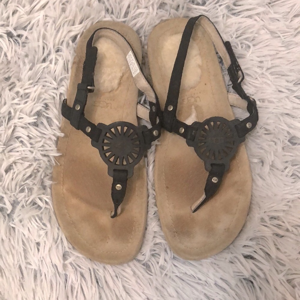 UGG Ayden Leather Sandals With Lamb Lining, Black